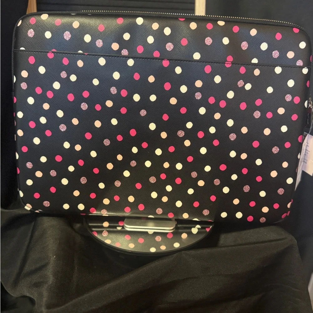 Kate Spade Black Laptop Sleeve with Pink, Glitter and White Polka Dots NWT